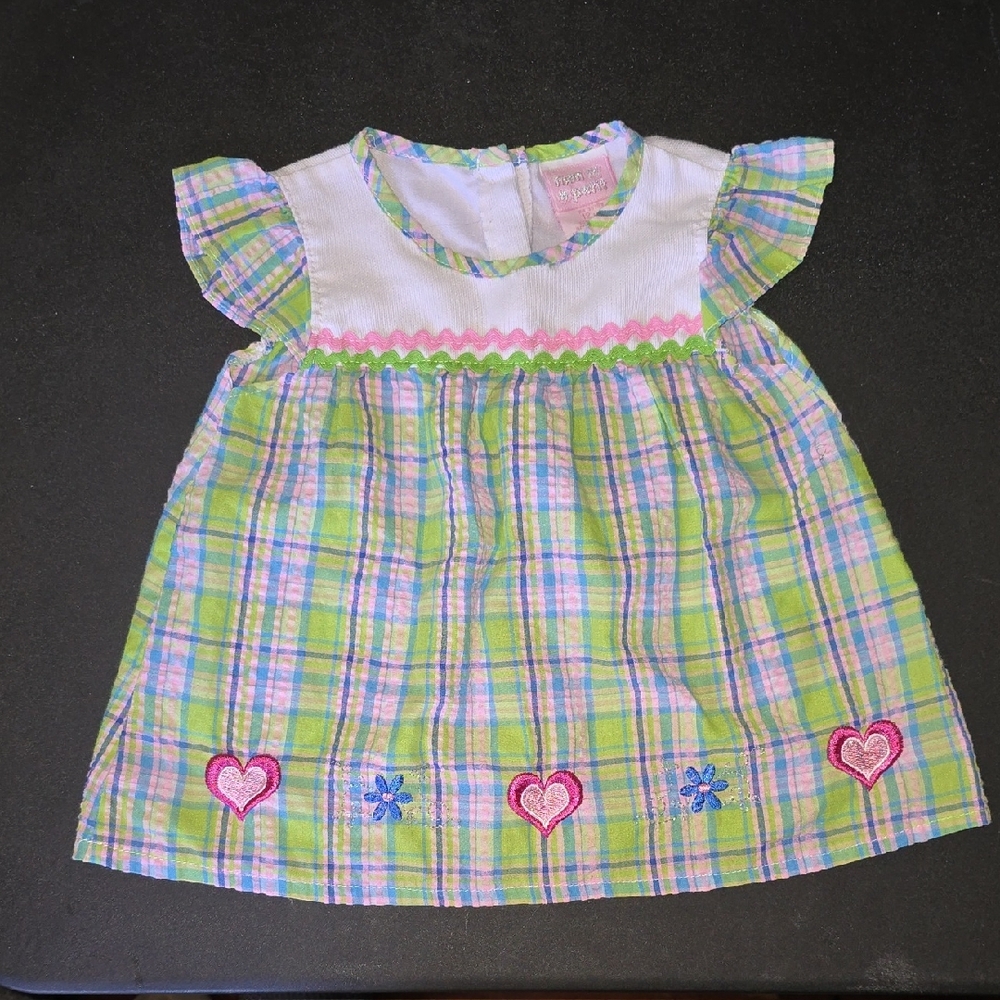 Plaid Kids Formal Dress with Heart Embroidery